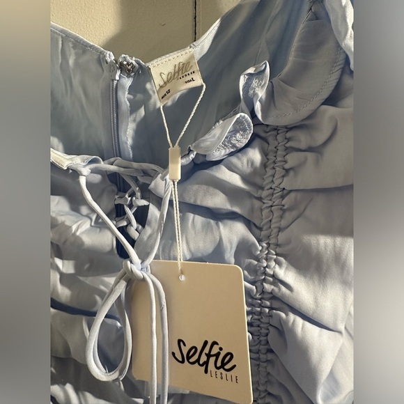 SELFIE LESLIE NWT Light Blue Ruched Mini Dress - Picture 2 of 4